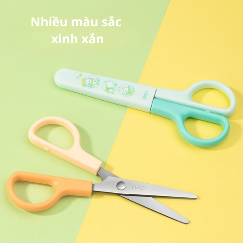 Kéo Mini Có Nắp Đậy, Kéo Cắt Giấy Thủ Công Cho Bé, Kéo Deli An Toàn Cho Bé Có Bọc Nhựa Bên Ngoài