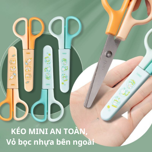 Kéo Mini Có Nắp Đậy, Kéo Cắt Giấy Thủ Công Cho Bé, Kéo Deli An Toàn Cho Bé Có Bọc Nhựa Bên Ngoài