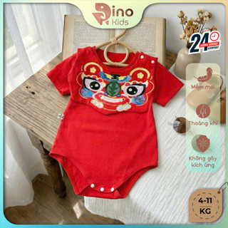 Set body Tết kèm yếm (Không kèm tất) cho bé 4-11Kg. Bộ đồ Lân đỏ chất liệu cotton cho bé. Dino Kids