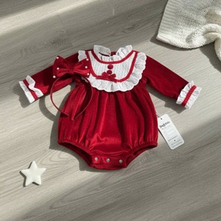 Body dài tay nhung đỏ bé gái 4-11Kg tặng kèm nơ cài tóc đáng yêu. Set body đỏ bé gái. Dino Kids