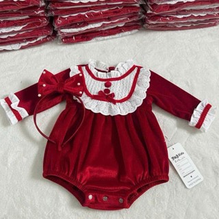 Body dài tay nhung đỏ bé gái 4-11Kg tặng kèm nơ cài tóc đáng yêu. Set body đỏ bé gái. Dino Kids