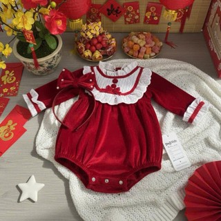 Body dài tay nhung đỏ bé gái 4-11Kg tặng kèm nơ cài tóc đáng yêu. Set body đỏ bé gái. Dino Kids