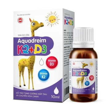 Dung dịch uống Aquadreim K2 + D3 Vitamin D3 & K2 Mk7 hấp thụ canxi hiệu quả, phát triển chiều cao xương răng chắc khỏe