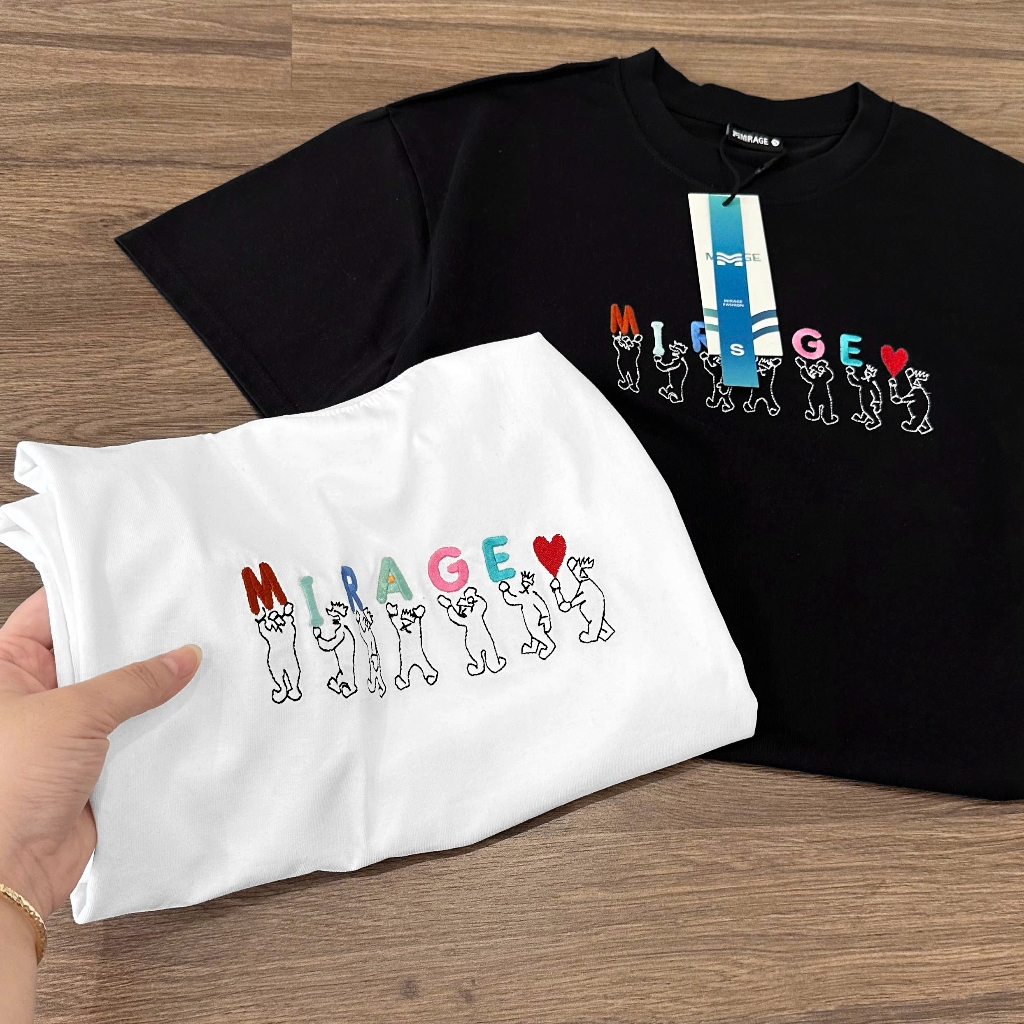 Áo Thun Mirage Thêu Chữ Màu Nghệ Thuật Chất 100% Cotton Mềm Mịn Thoáng Mát.