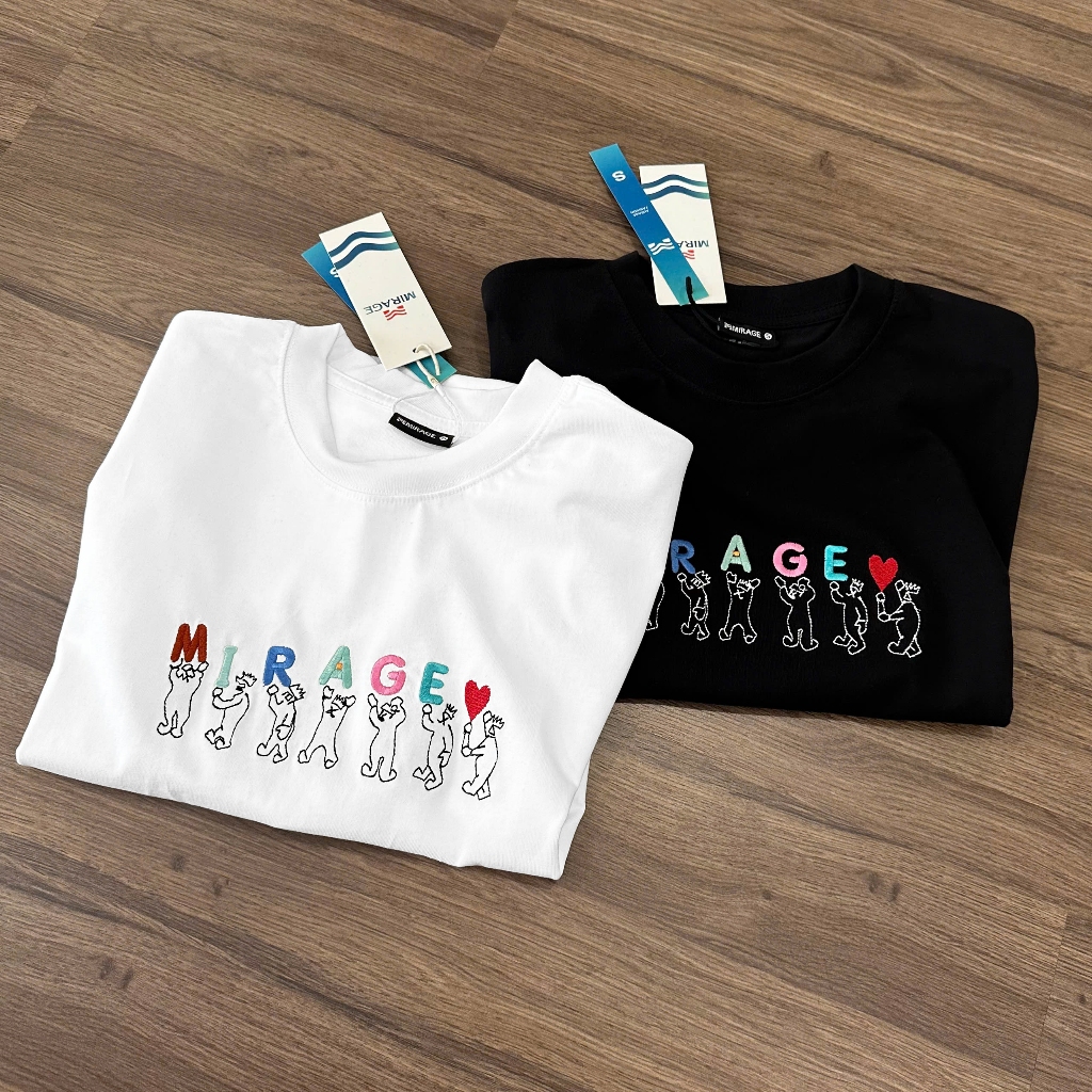 Áo Thun Mirage Thêu Chữ Màu Nghệ Thuật Chất 100% Cotton Mềm Mịn Thoáng Mát.