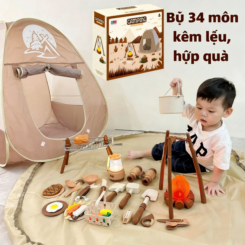 34PCS trẻ em cắm trại đồ chơi thiết lập với lều ngoài trời đồ chơi cắm trại công cụ thiết lập cho trẻ em giả vờ đồ chơi