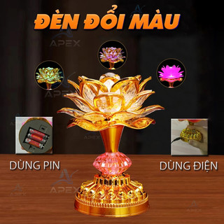 Đèn Cúng Hoa Sen Cao Cấp LED Tự Động Nhiều Màu Pin & Cắm Điện - Trang Trí Phòng Cúng Phong Thủy