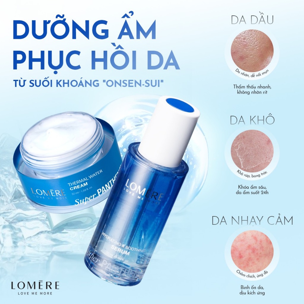 [MALL] Combo cấp ẩm phục hồi LOMERE SUPER B5 Serum khoáng và Kem dưỡng Super Panthenol Thermal Water 50ml