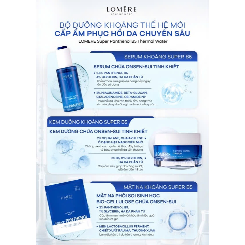 [MALL] Combo cấp ẩm phục hồi LOMERE SUPER B5 Serum khoáng và Kem dưỡng Super Panthenol Thermal Water 50ml