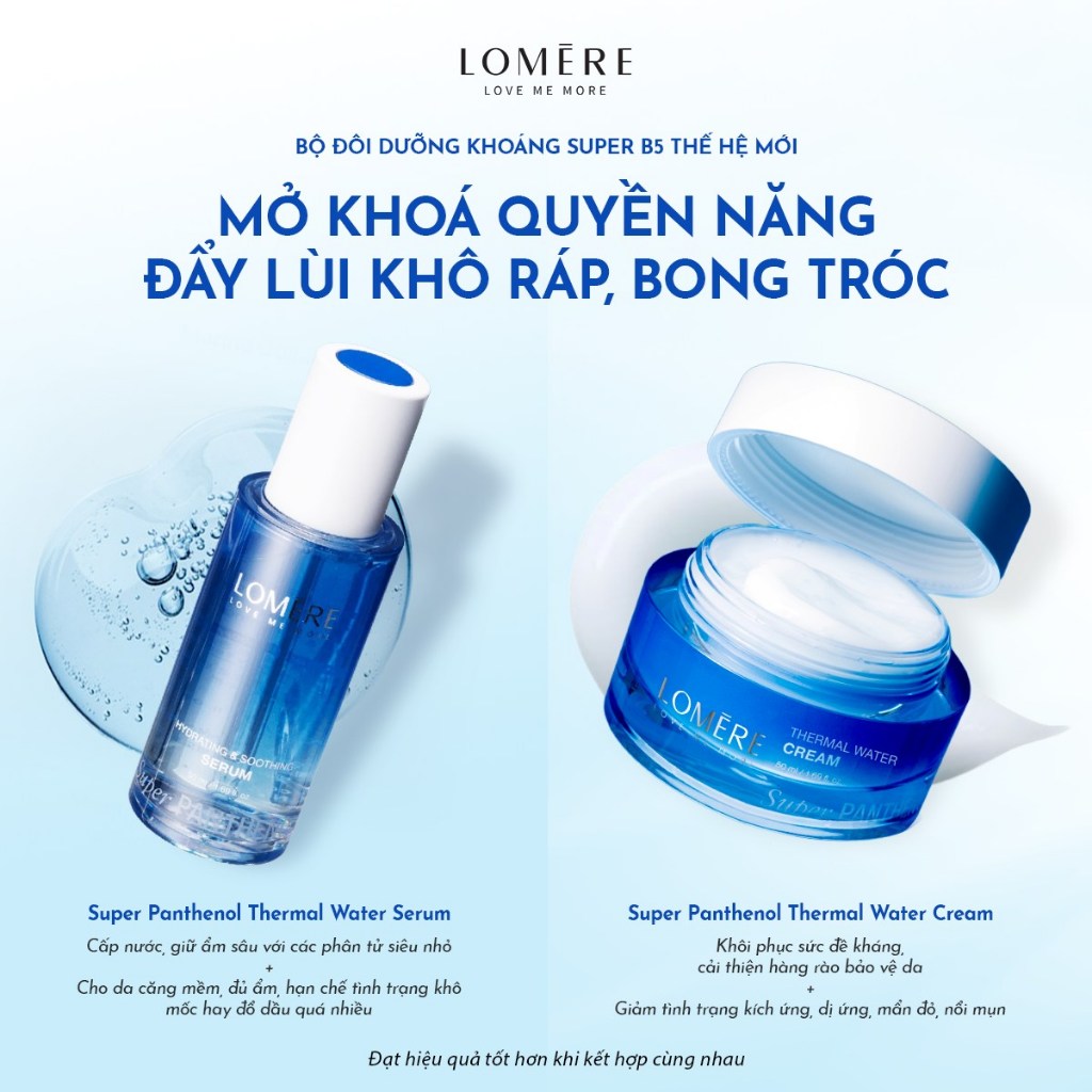 [MALL] Combo cấp ẩm phục hồi LOMERE SUPER B5 Serum khoáng và Kem dưỡng Super Panthenol Thermal Water 50ml