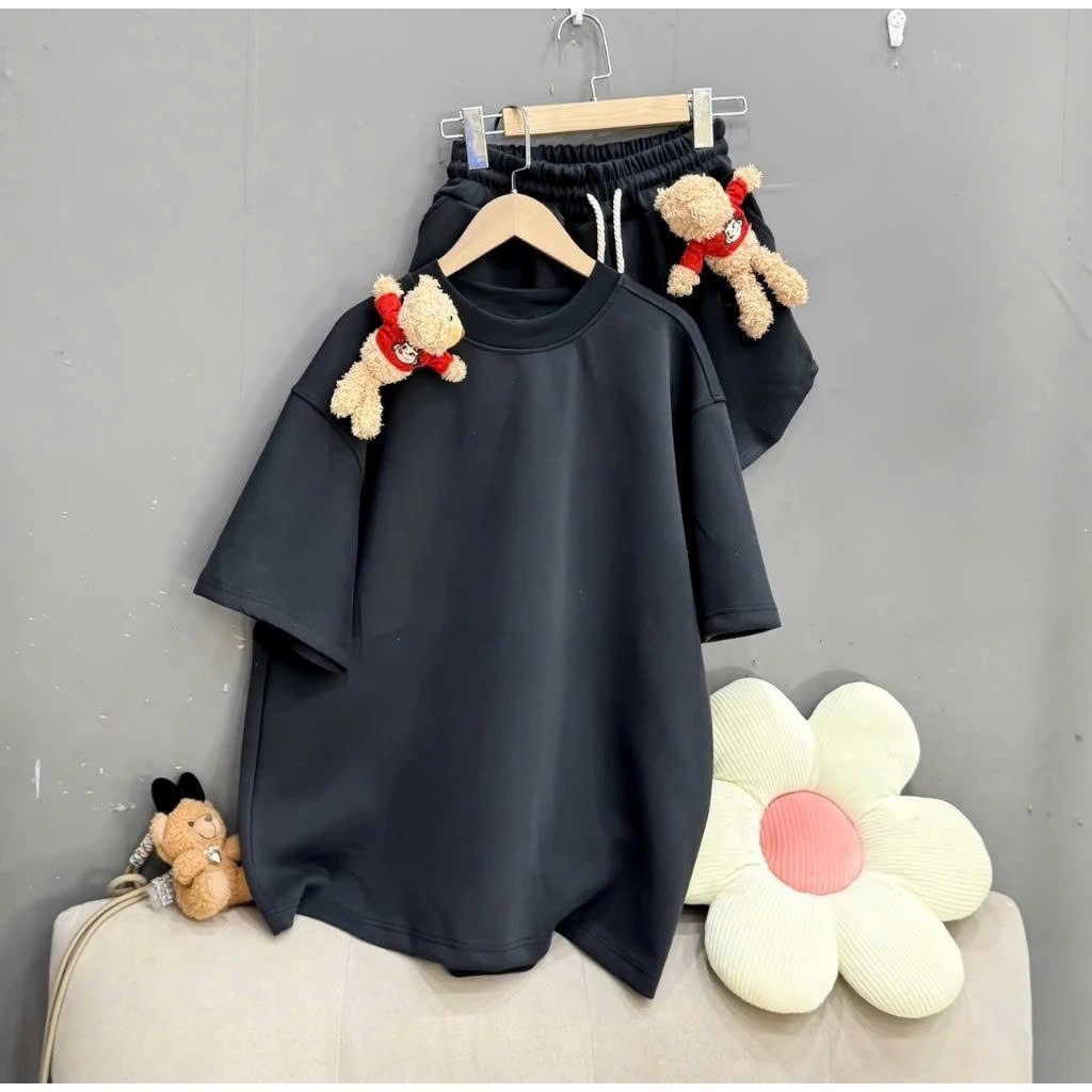 < Tặng Kèm 2 Charm Gấu > Sét Bộ Đui Nữ Basic Dễ Thương Bản Trơn Unisex Chất Poly Hàn Cao Cấp Siêu