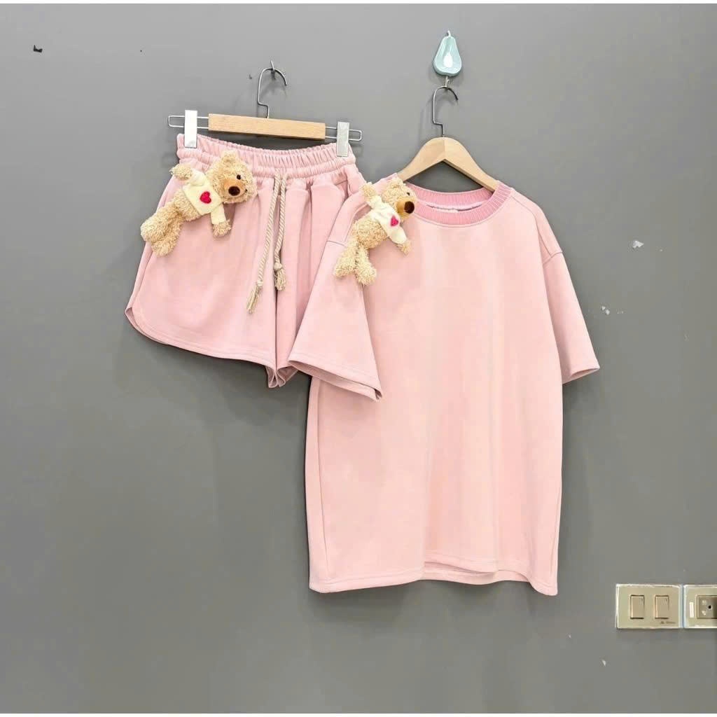 < Tặng Kèm 2 Charm Gấu > Sét Bộ Đui Nữ Basic Dễ Thương Bản Trơn Unisex Chất Poly Hàn Cao Cấp Siêu