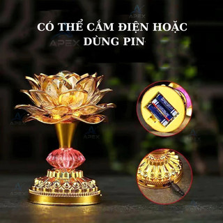 Đèn Cúng Hoa Sen Cao Cấp LED Tự Động Nhiều Màu Pin & Cắm Điện - Trang Trí Phòng Cúng Phong Thủy