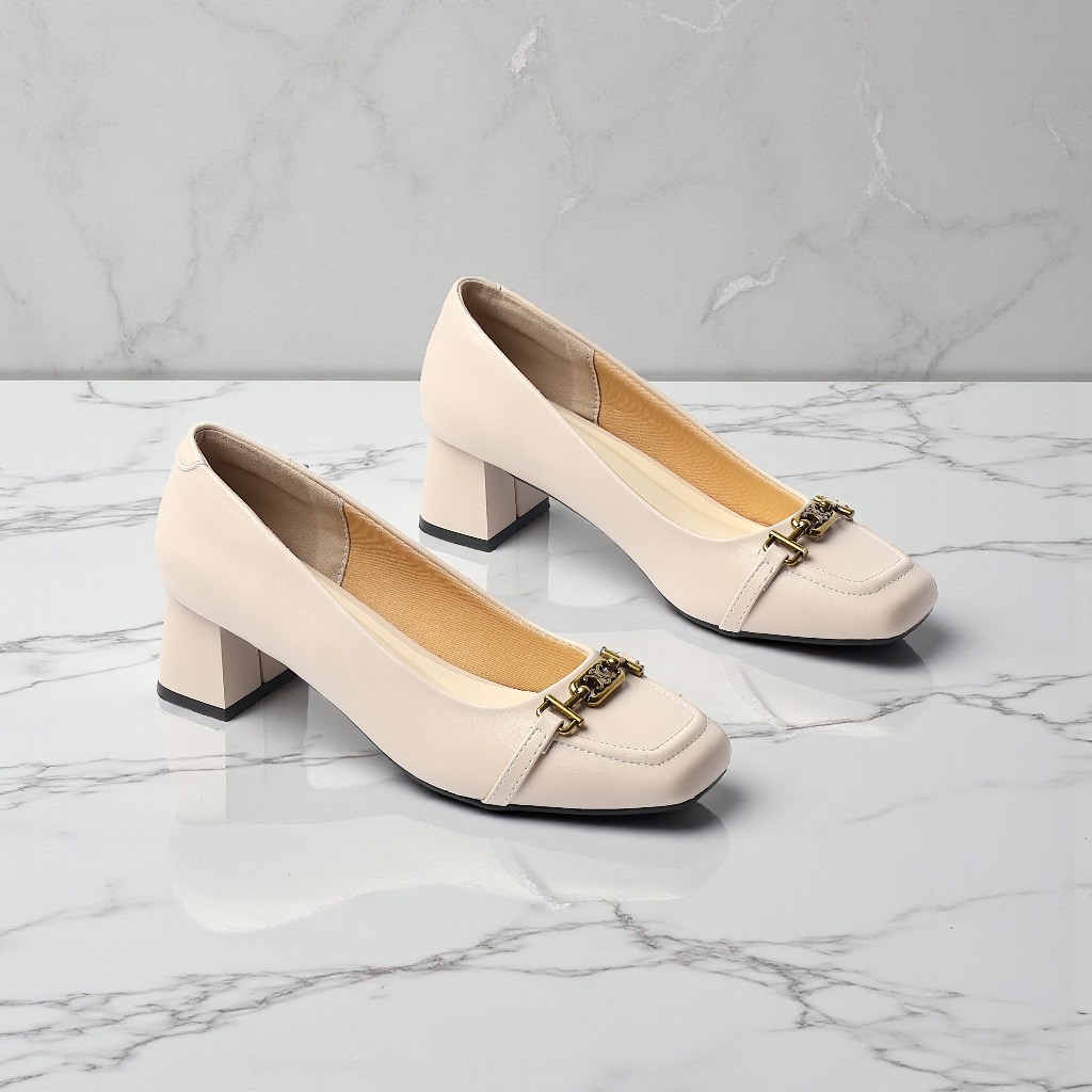 Giày Cao Gót Nữ 5cm Mũi Vuông Gắn Khóa Nhỏ Êm Chân Pixie H436