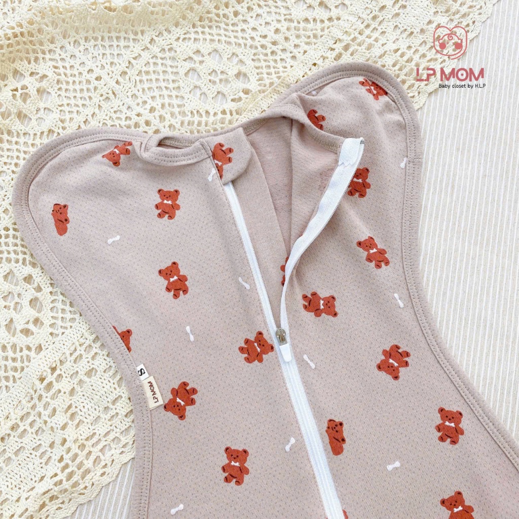Nhộng chũn cho bé sơ sinh kín tay dáng quả lê, có khóa kèm hộp xịn xò, pettit qc co giãn 4 chiều thoải mái, ngủ ngon