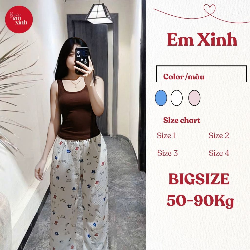 Quần Dài Nữ Bigsize Họa Tiết Dễ Thương Freesize 50–90kg Form Rộng Thoải Mái – BS011 Em Xinh Bigsize