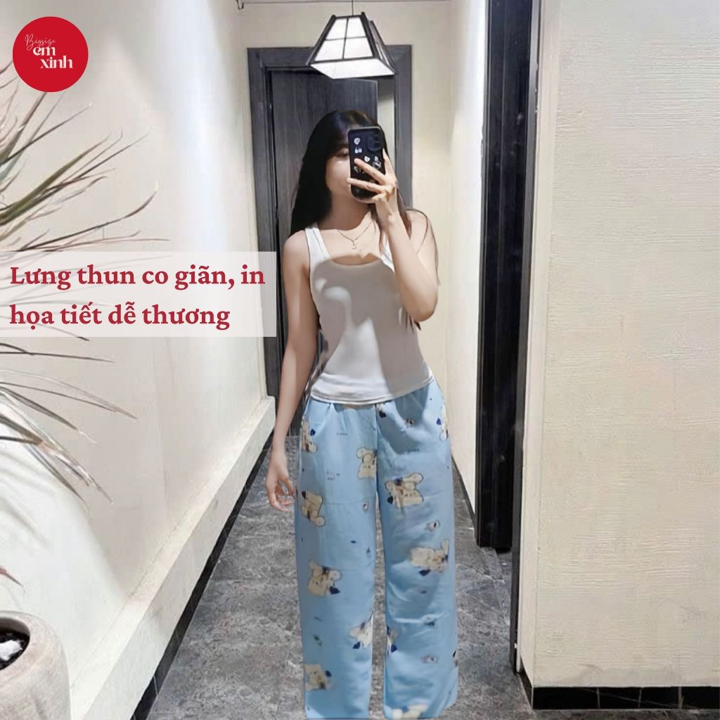 Quần Dài Nữ Bigsize Họa Tiết Dễ Thương Freesize 50–90kg Form Rộng Thoải Mái – BS011 Em Xinh Bigsize
