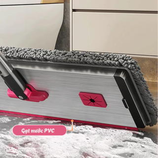 Cây Lau Nhà Tự Vắt, Bàn Lau Hợp Kim Nhôm Xoay 360 Độ 42CM Vắt Nước Tự Động Tích Hợp Gạt Nước, Cán Thép Không Gỉ