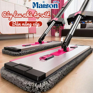 Cây Lau Nhà Tự Vắt, Bàn Lau Hợp Kim Nhôm Xoay 360 Độ 42CM Vắt Nước Tự Động Tích Hợp Gạt Nước, Cán Thép Không Gỉ