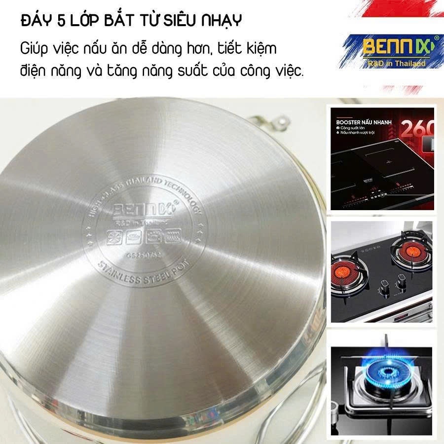 [Hoả Tốc] Nồi luộc gà inox 5 đáy size 26cm-30cm BENNIX BN-26SS/ BN-30SS