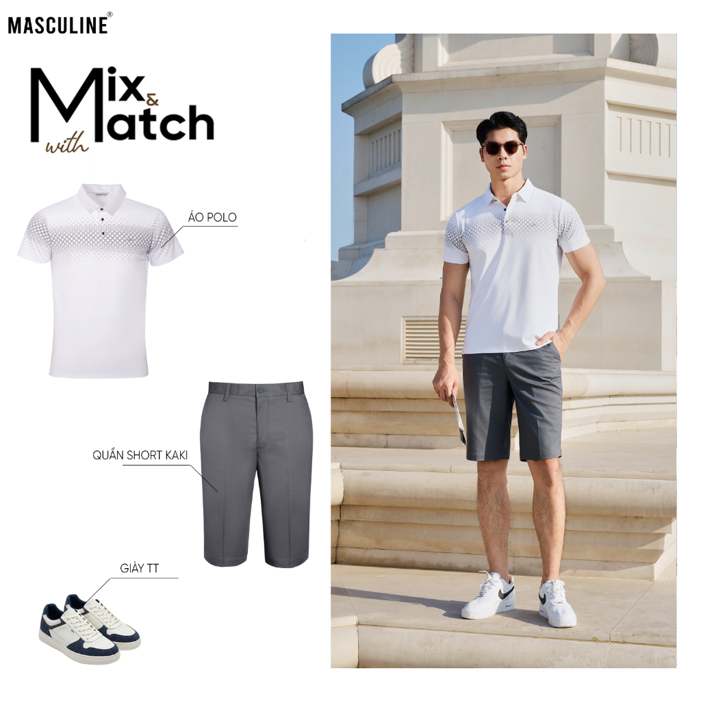 Quần short kaki nam MASCULINE MSK600 chất liệu cotton rayon spandex co giãn nhẹ, form regular fit