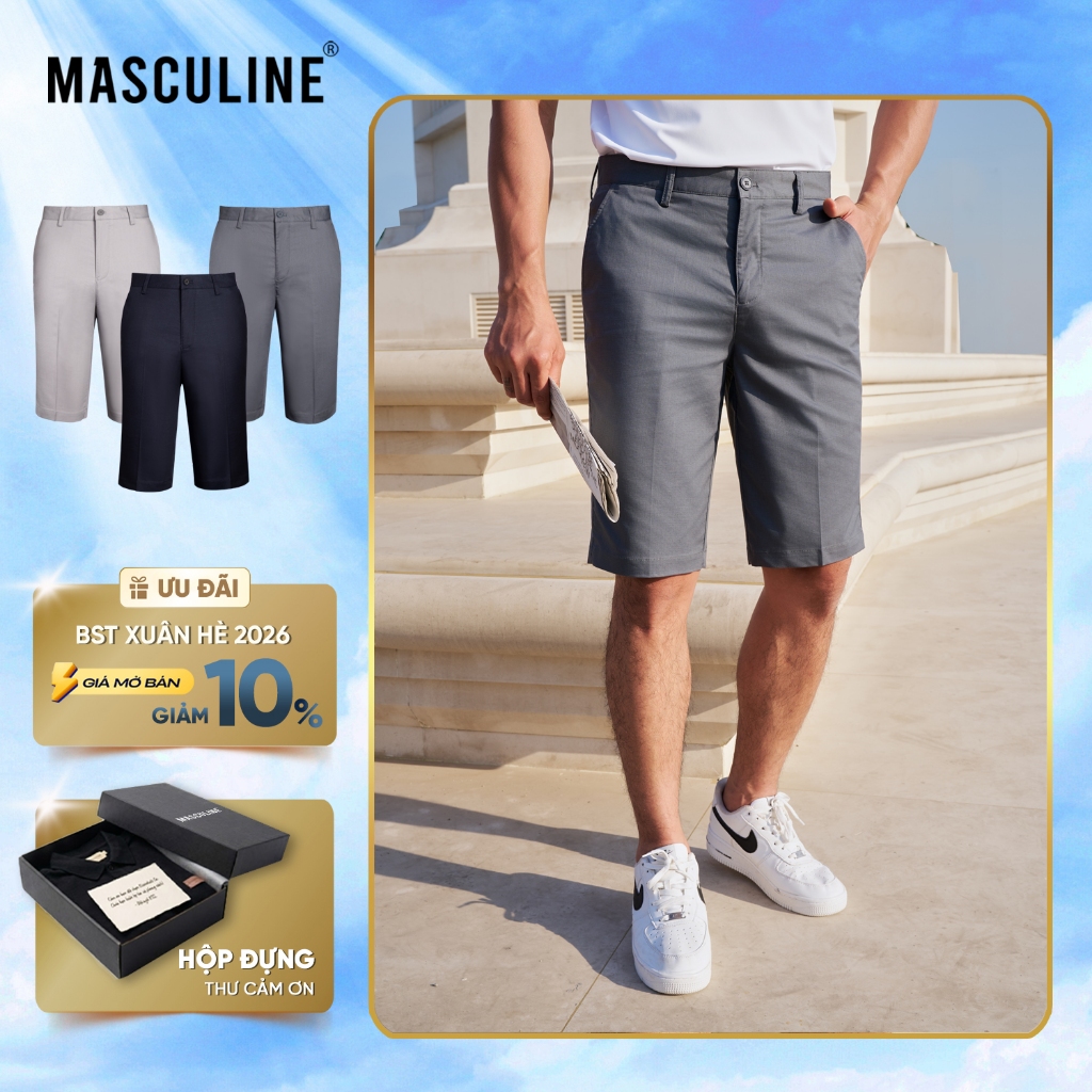 Quần short kaki nam MASCULINE MSK600 chất liệu cotton rayon spandex co giãn nhẹ, form regular fit