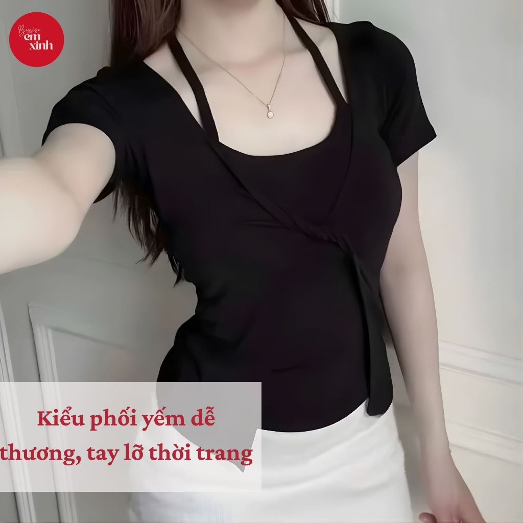 Áo Kiểu Nữ Phối Yếm – Thun Tăm Lạnh, Tôn Dáng Che Khuyết Điểm 50–90kg BS071- Em Xinh Bigsize