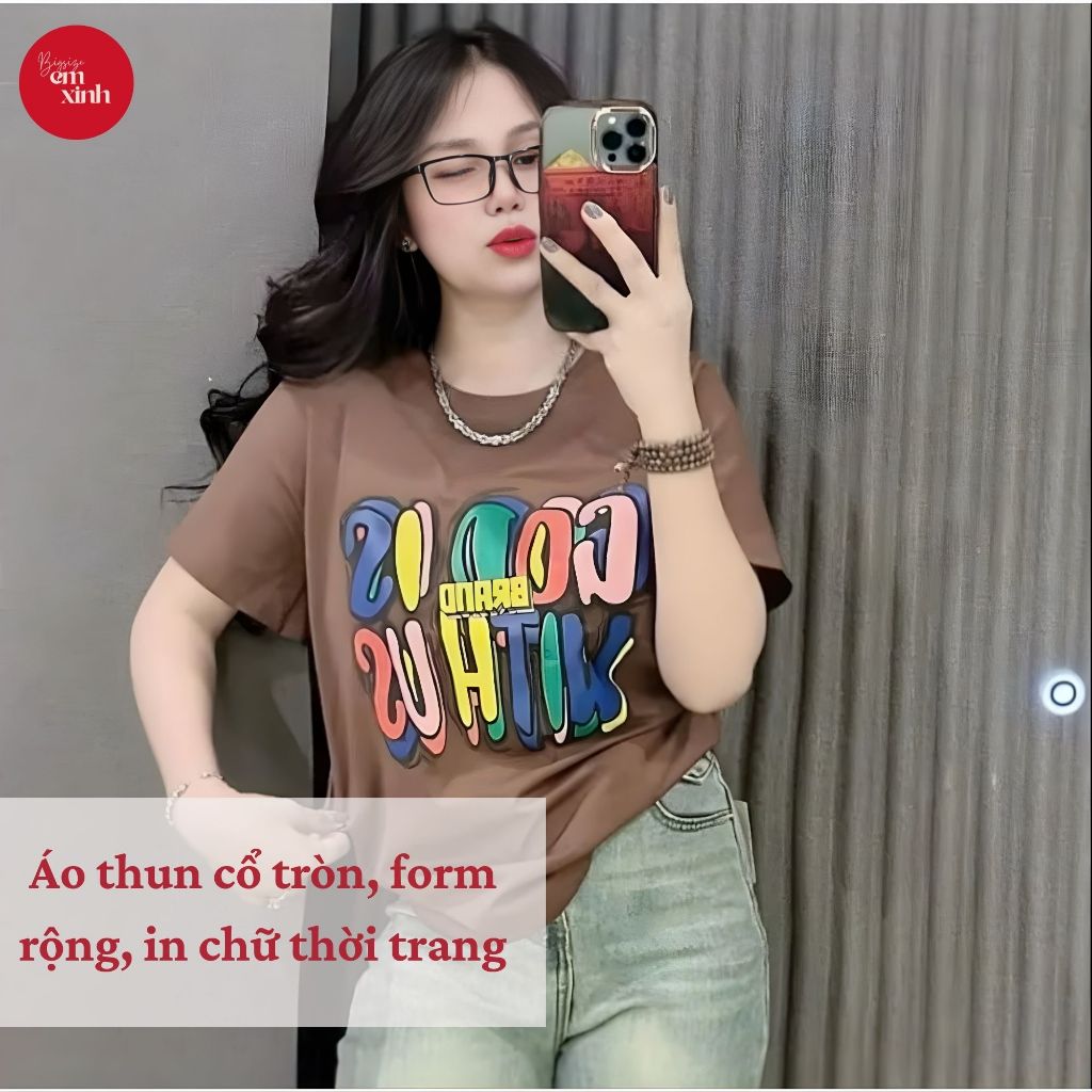 Áo Thun In Chữ Nữ – Thun Tăm Lạnh Mát, Dễ Mặc Dễ Phối 50–90kg BS043- Em Xinh Bigsize