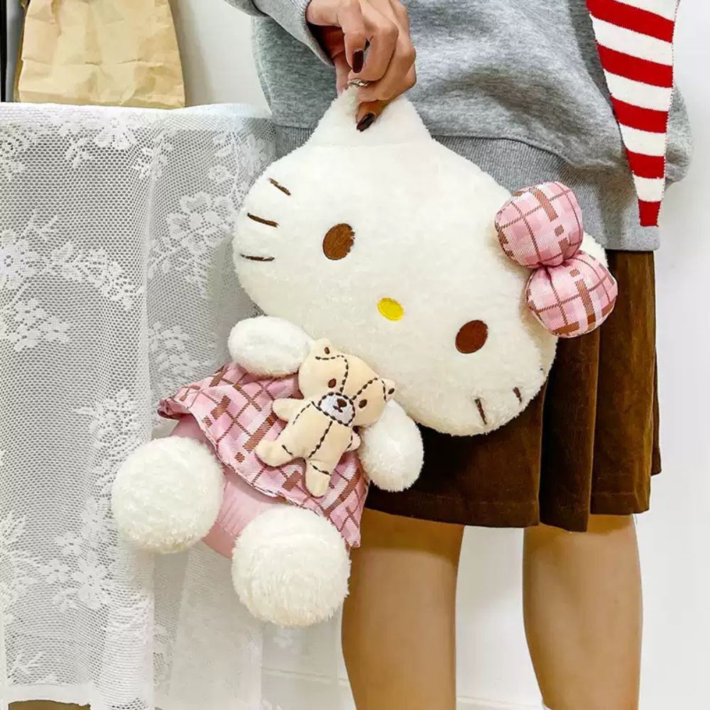 Gấu Bông Hello Kitty Ôm Teddy Váy Kẻ Caro Hồng Dễ Thương Làm Quà Tặng Cho Bé,Bạn Gái Babisu