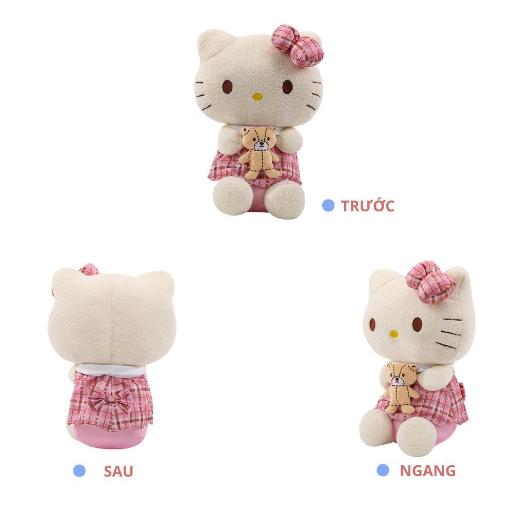 Gấu Bông Hello Kitty Ôm Gấu Teddy Đáng Yêu, Thú Nhồi Bông Helo Kitty Váy Caro Hồng Làm Quà Tặng Cho Bé Và Bạn Gái