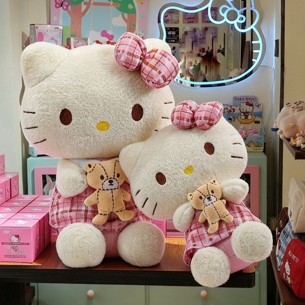 Gấu Bông Hello Kitty Ôm Teddy Váy Kẻ Caro Hồng Dễ Thương Làm Quà Tặng Cho Bé,Bạn Gái Babisu
