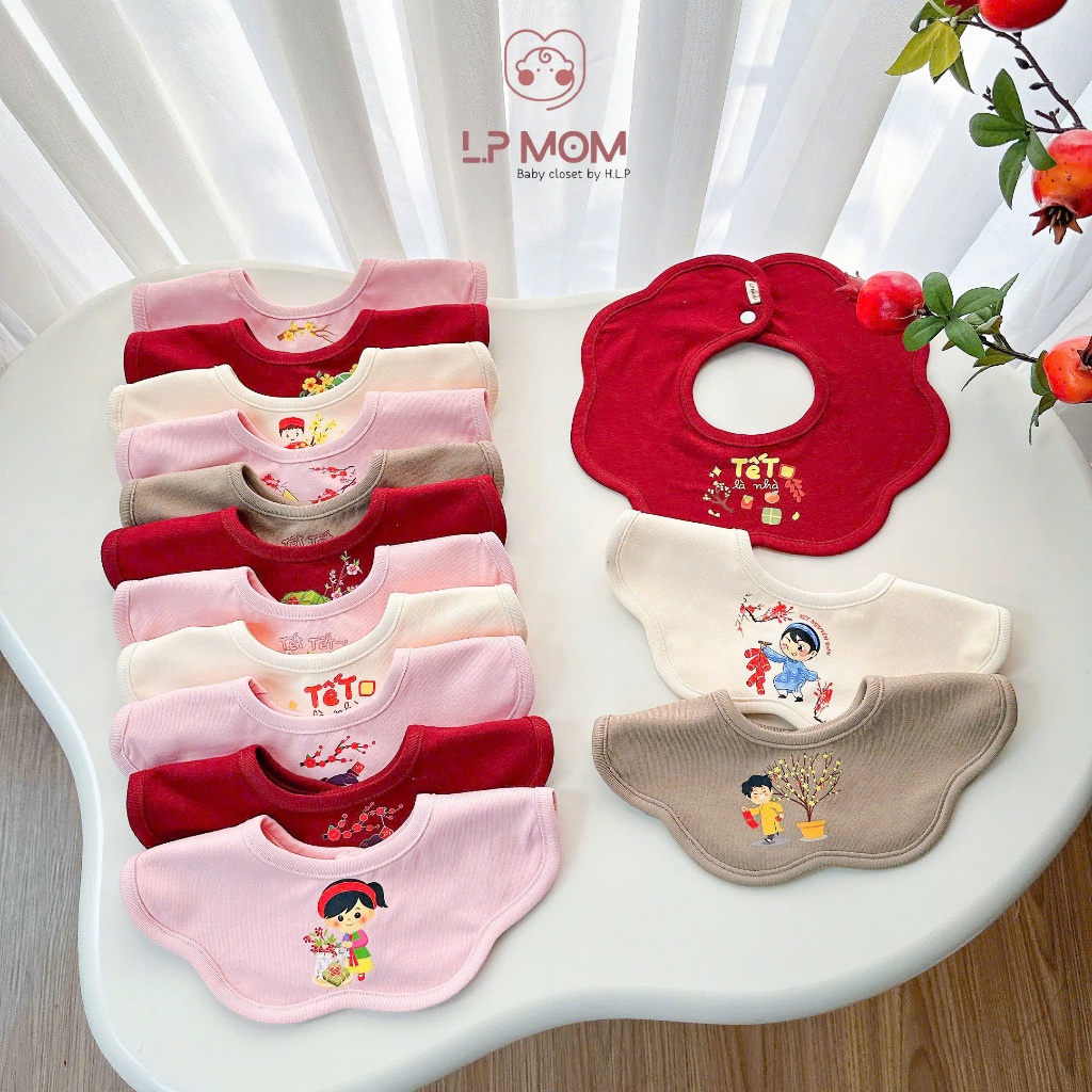 [Chọn Mẫu] Yếm cổ tròn cho bé, Phong cách Tết không khí tết đến xuân về, cotton cao cấp sang sịn mềm mại