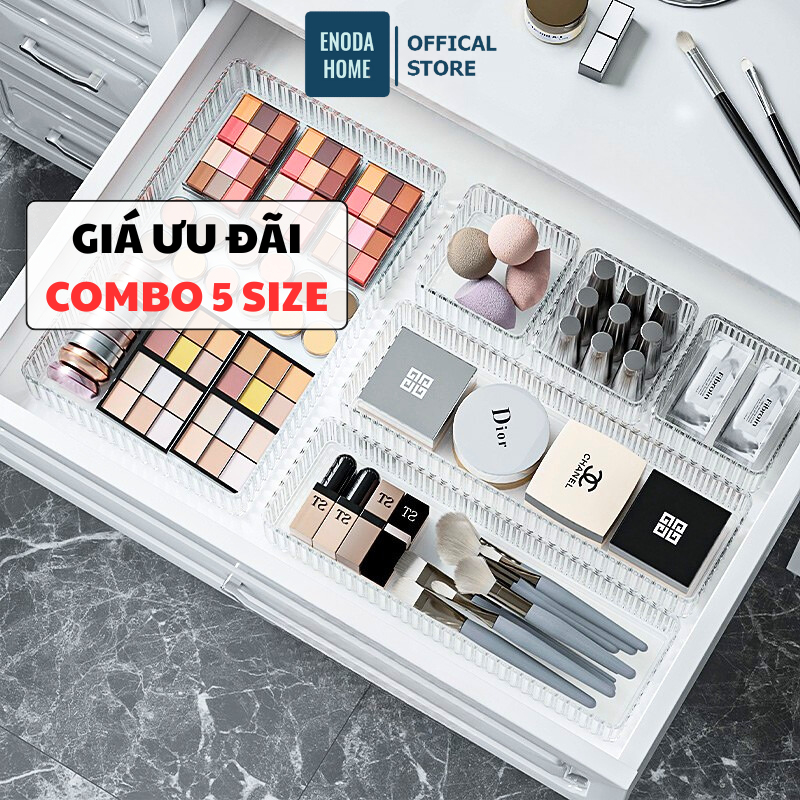 Combo Khay Đựng Mỹ Phẩm ENODA HOME, Khay Trong Suốt Đựng Đồ Đa Năng Nhiều Size, Khay Chia Ngăn Kéo P300