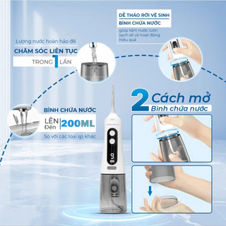 BH 24 Tháng/Máy Tăm Nước Sạc Không Dây Mang Đi Du Lịch 3 Chế Độ 3 Vòi Xịt Bình Nước Tháo Rời 200mL cho Người Niềng Răng