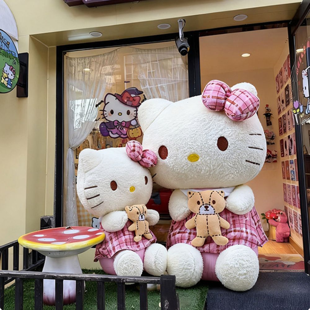 Gấu Bông Hello Kitty Ôm Gấu Teddy Đáng Yêu, Thú Nhồi Bông Helo Kitty Váy Caro Hồng Làm Quà Tặng Cho Bé Và Bạn Gái