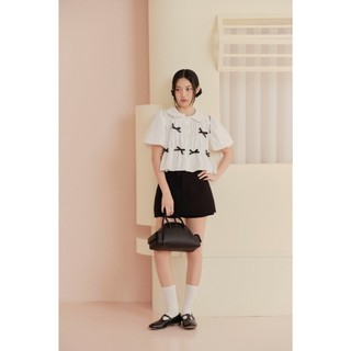 Áo babydoll OLV kiểu nữ đính nơ Kate Striped Puff Sleeve Shirt nhiều màu ngọt ngào trẻ trung