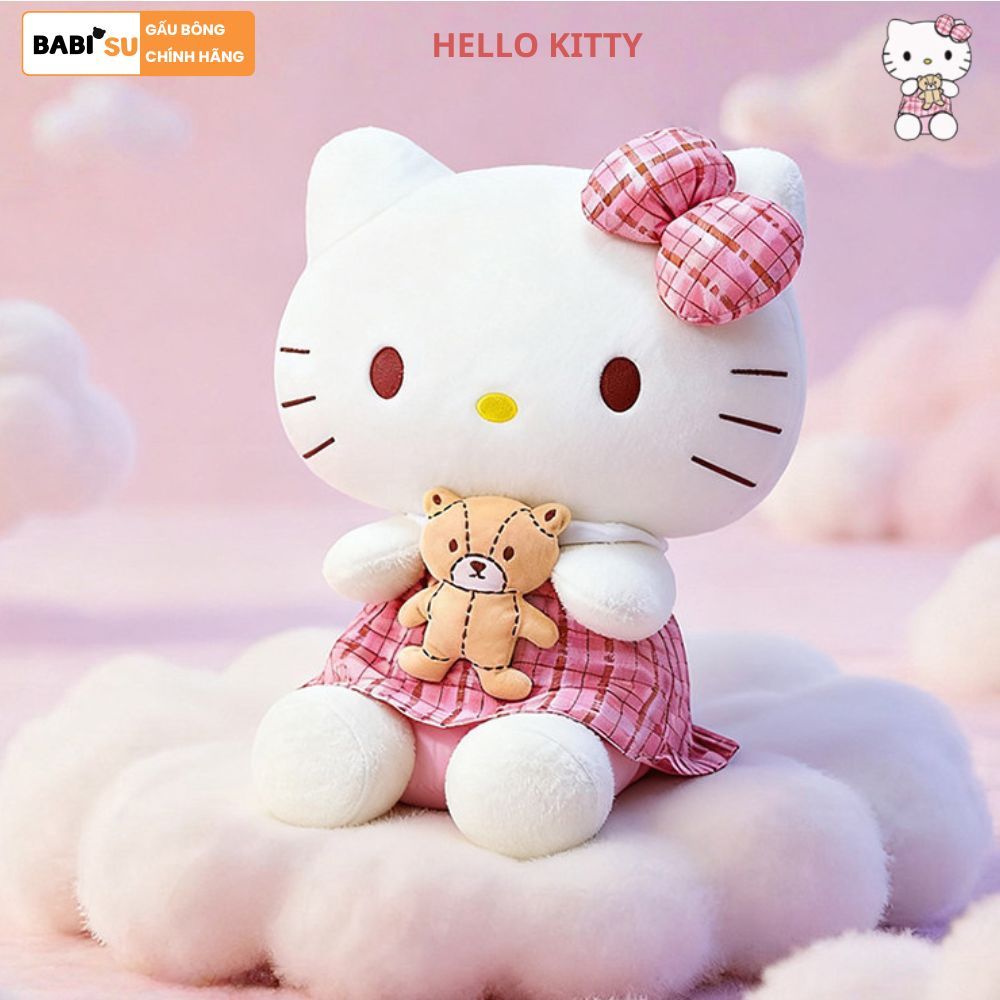 Gấu Bông Hello Kitty Ôm Teddy Váy Kẻ Caro Hồng Dễ Thương Làm Quà Tặng Cho Bé,Bạn Gái Babisu