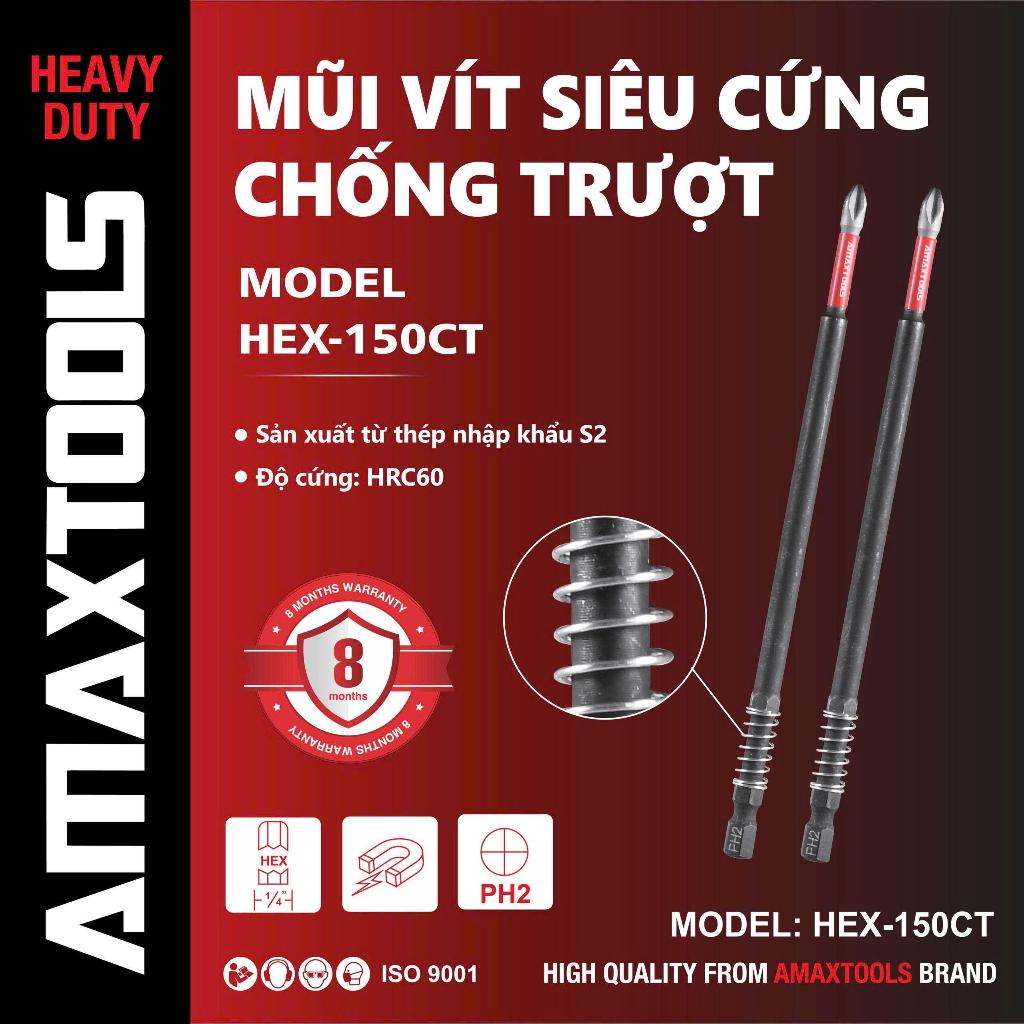 Mũi vít siêu cứng chống trượt AMAXTOOLS kích thước 65mm- 70mm- 90mm- 150mm, có lò xo tháo lắp nhanh