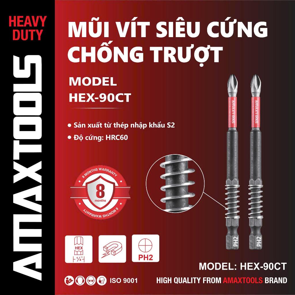 Mũi vít siêu cứng chống trượt AMAXTOOLS kích thước 65mm- 70mm- 90mm- 150mm, có lò xo tháo lắp nhanh