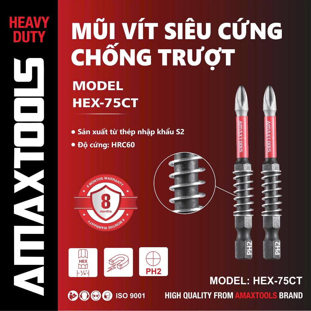 Mũi vít siêu cứng chống trượt AMAXTOOLS kích thước 65mm- 70mm- 90mm- 150mm, có lò xo tháo lắp nhanh