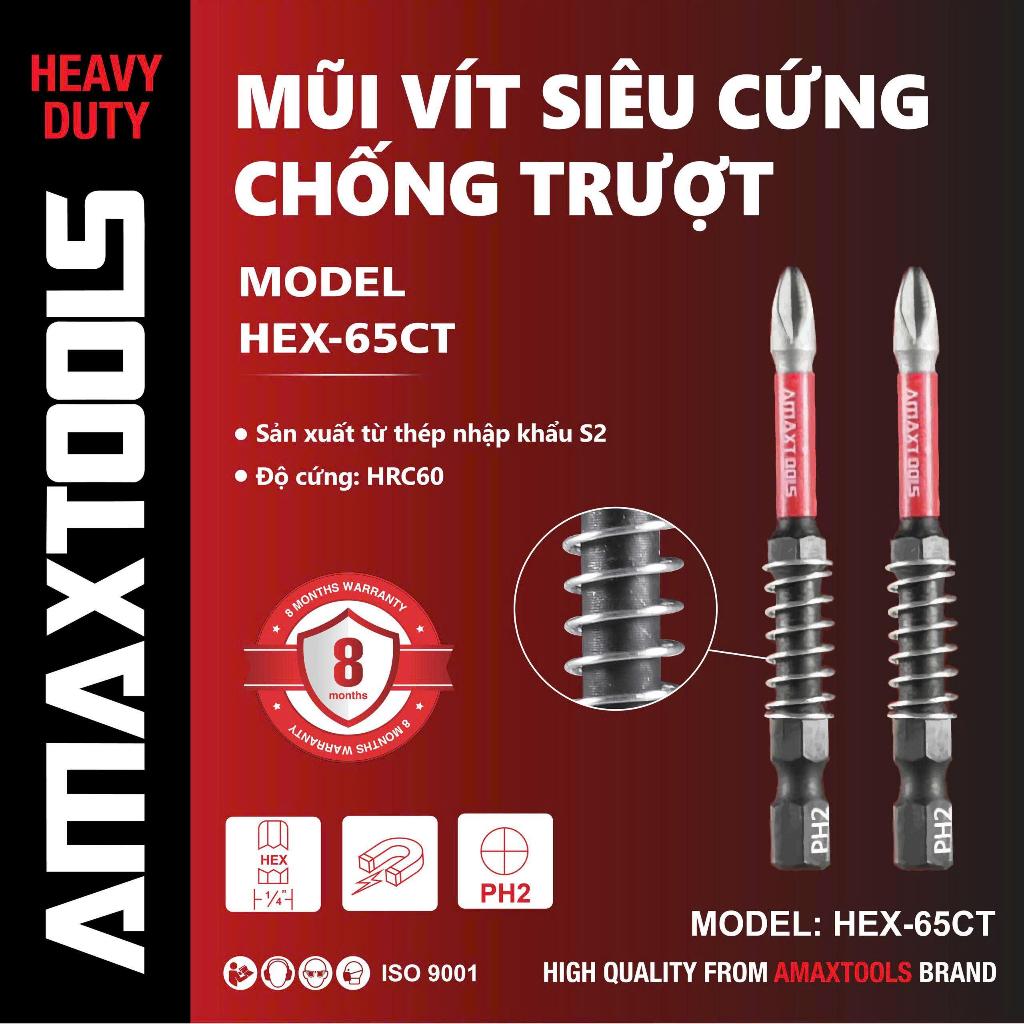 Mũi vít siêu cứng chống trượt AMAXTOOLS kích thước 65mm- 70mm- 90mm- 150mm, có lò xo tháo lắp nhanh