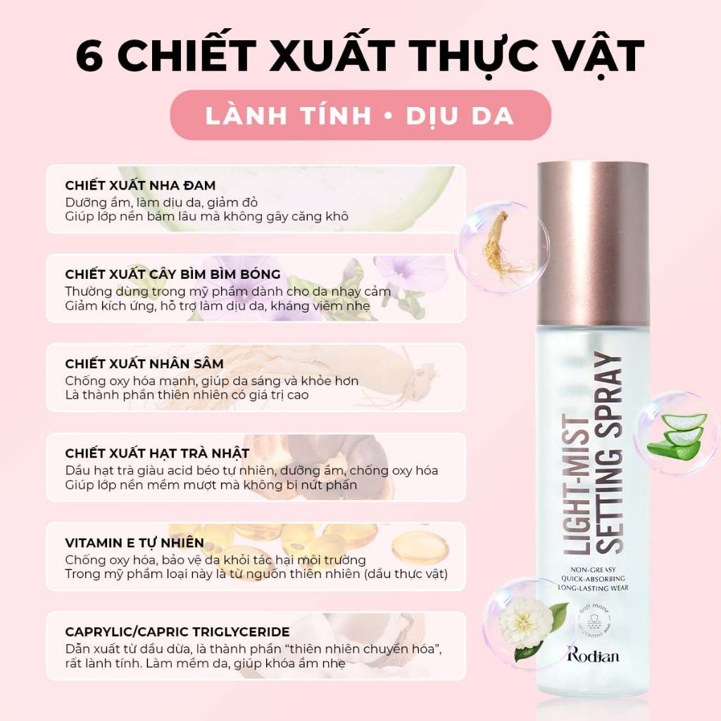 Xịt Khóa Nền Trang Điểm Rodian Light - Mist Setting Spray Lâu Trôi Và Kiểm Soát Dầu Trên Da 80ml