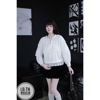Áo sơ mi thô tay bồng li ngang pha ren hoa dáng babydoll #85038