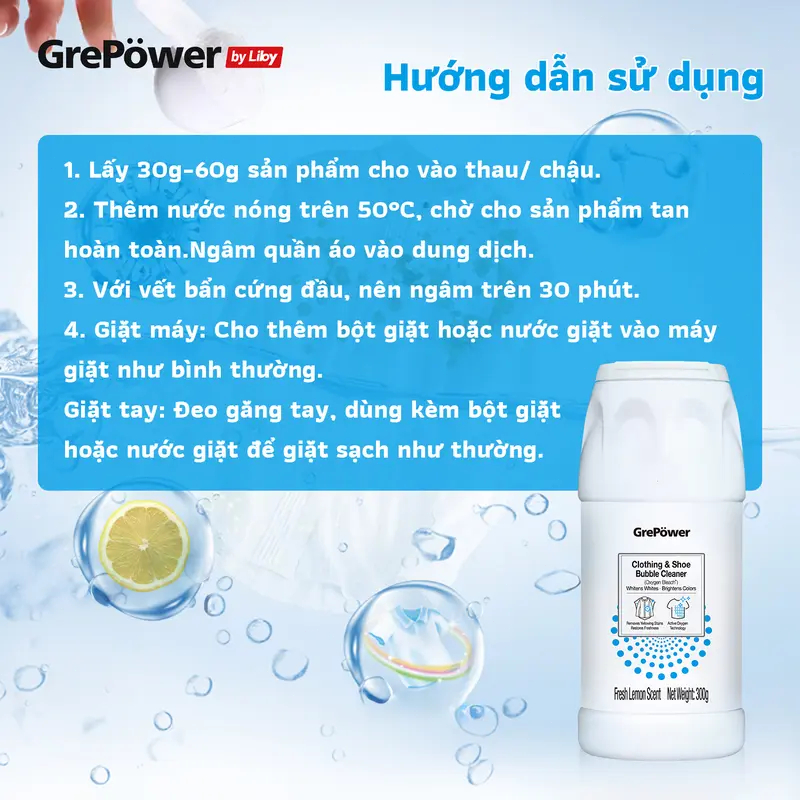 Bột Giặt Đa Năng Dạng Bột - TẨY VẾT BẨN CỨNG ĐẦU Trên Quần Áo & Giày Trắng, Công Thức Muối Biển & Enzyme, Làm Sạch Sâu &