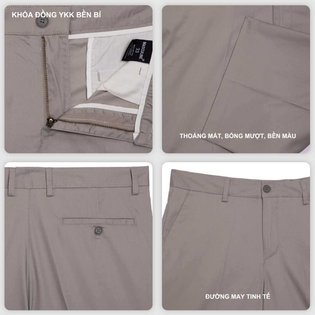 Quần short kaki nam MASCULINE MSK601 Quần đùi phom Regular Fit, vải cotton co giãn thoáng mát