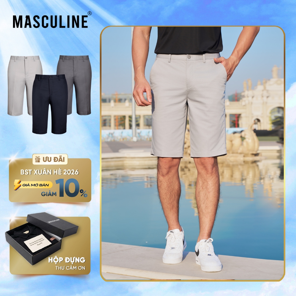 Quần short kaki nam MASCULINE MSK601 Quần đùi phom Regular Fit, vải cotton co giãn thoáng mát