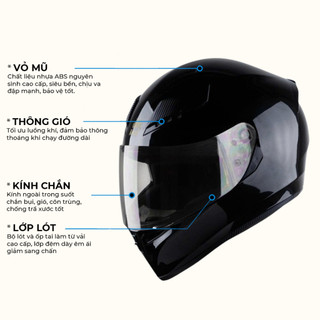 Mũ bảo hiểm fullface Royal M138b đen bóng 1 kính che mặt, size M L XL, Nam Nữ đi xe máy, Chính Hãng