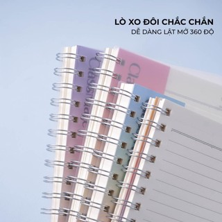 Sổ Lò Xo Basic 100GSM 200Trang Size A5/B5, Sổ Tay Kẻ Ngang Caro Dotgrid Bìa Nhựa Trong Dùng Ghi Chép Takenotes Journal