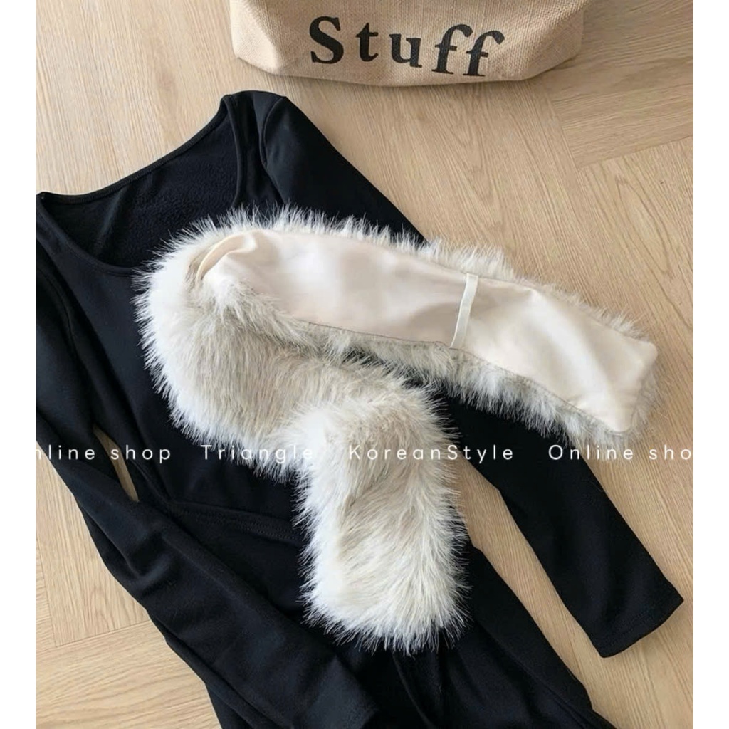 TRIANGLE - Fury Dress (Cân nhắc kỹ, return is not welcomed)- Đầm ôm lót lông kèm khăn lông cao cấp mùa đông