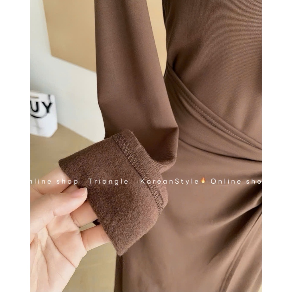 TRIANGLE - Fury Dress (Cân nhắc kỹ, return is not welcomed)- Đầm ôm lót lông kèm khăn lông cao cấp mùa đông